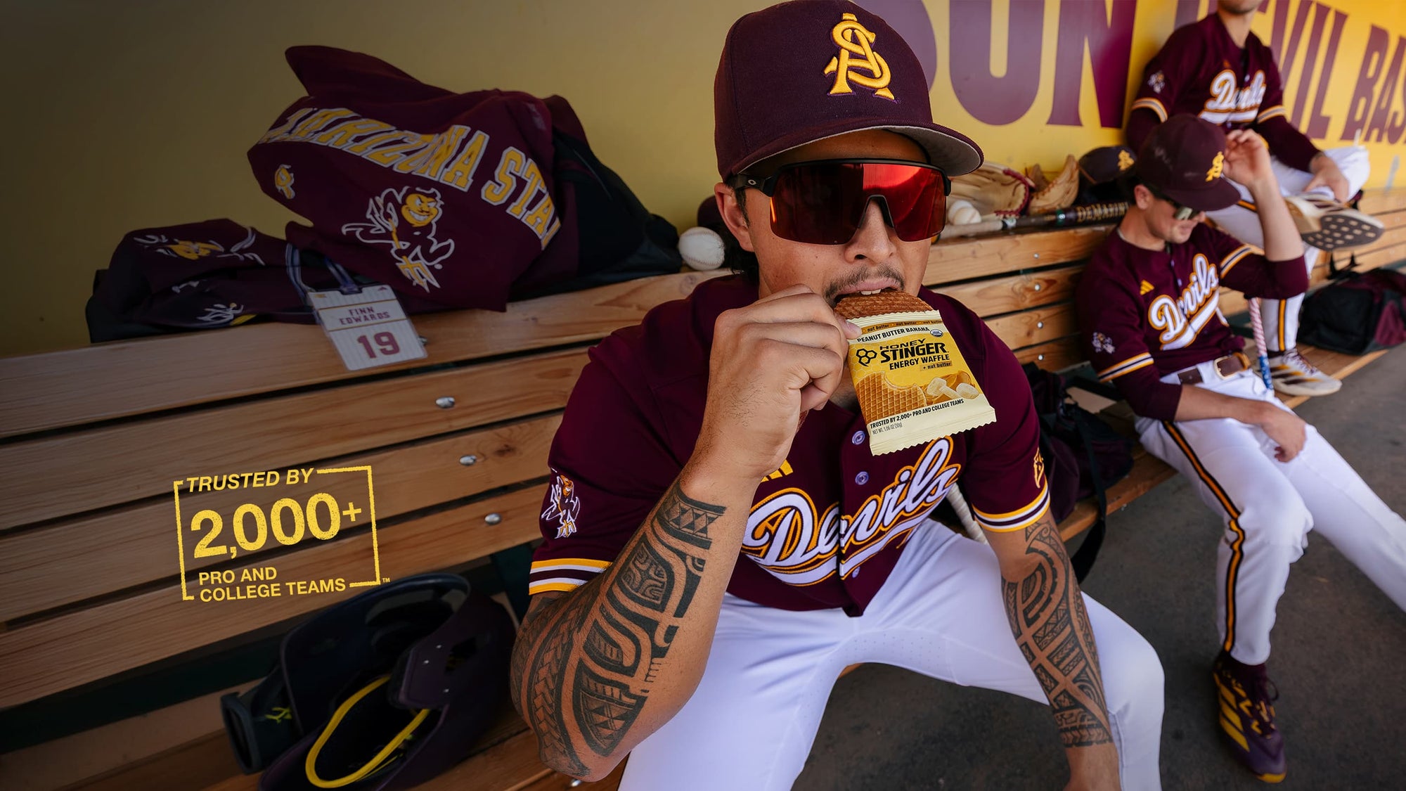 Arizona State Baseball Athlete Eating a Honey Stinger Waffle