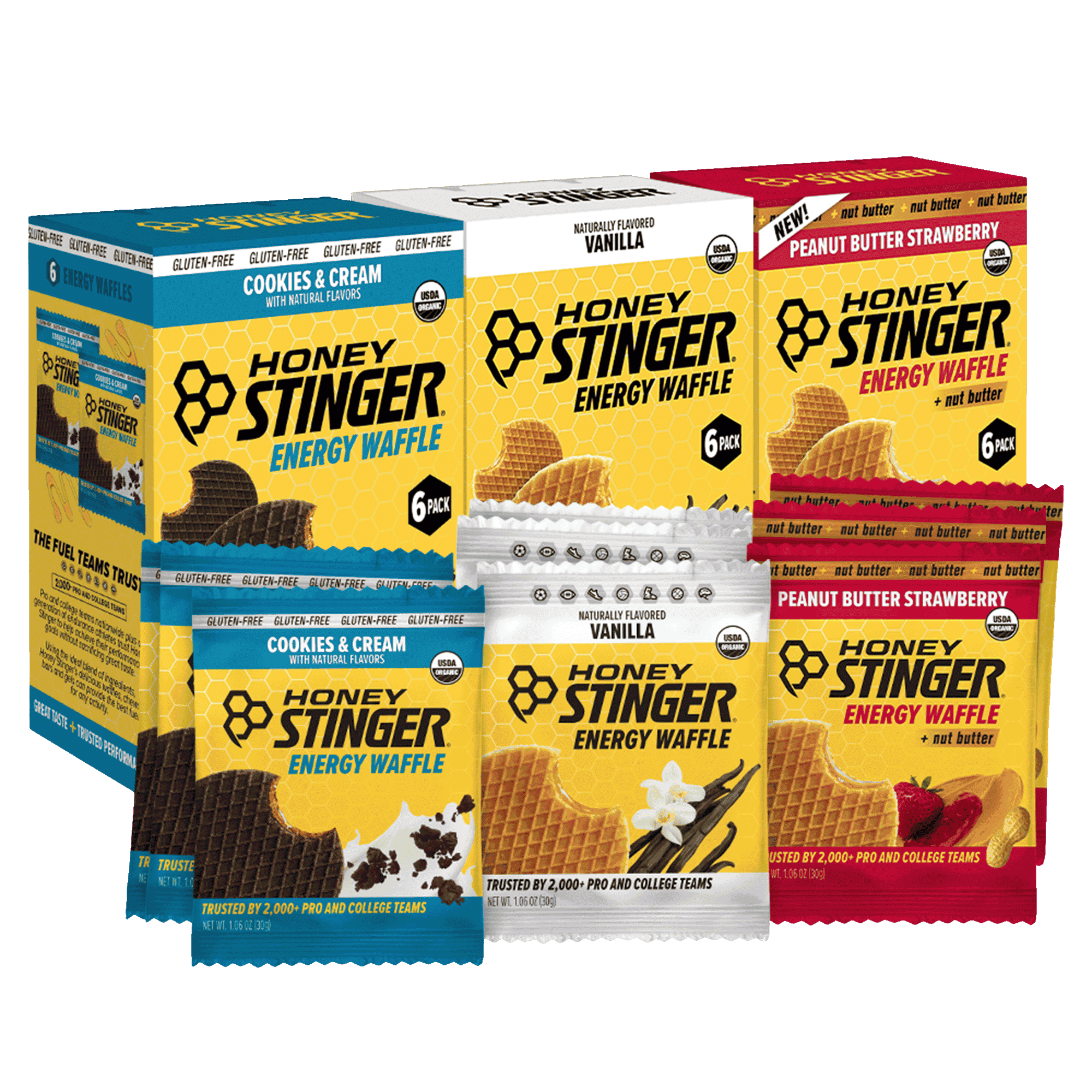 18 Pack Organic Energy Waffles Honeystinger. Runnings snacks, best snacks for marathon.