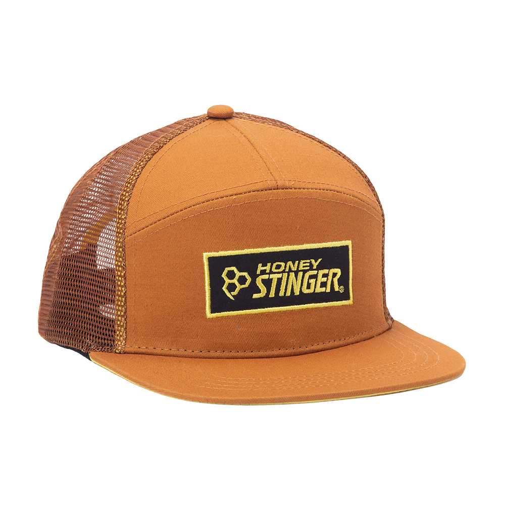 Flat Brim Trucker Hat in Rust Orange